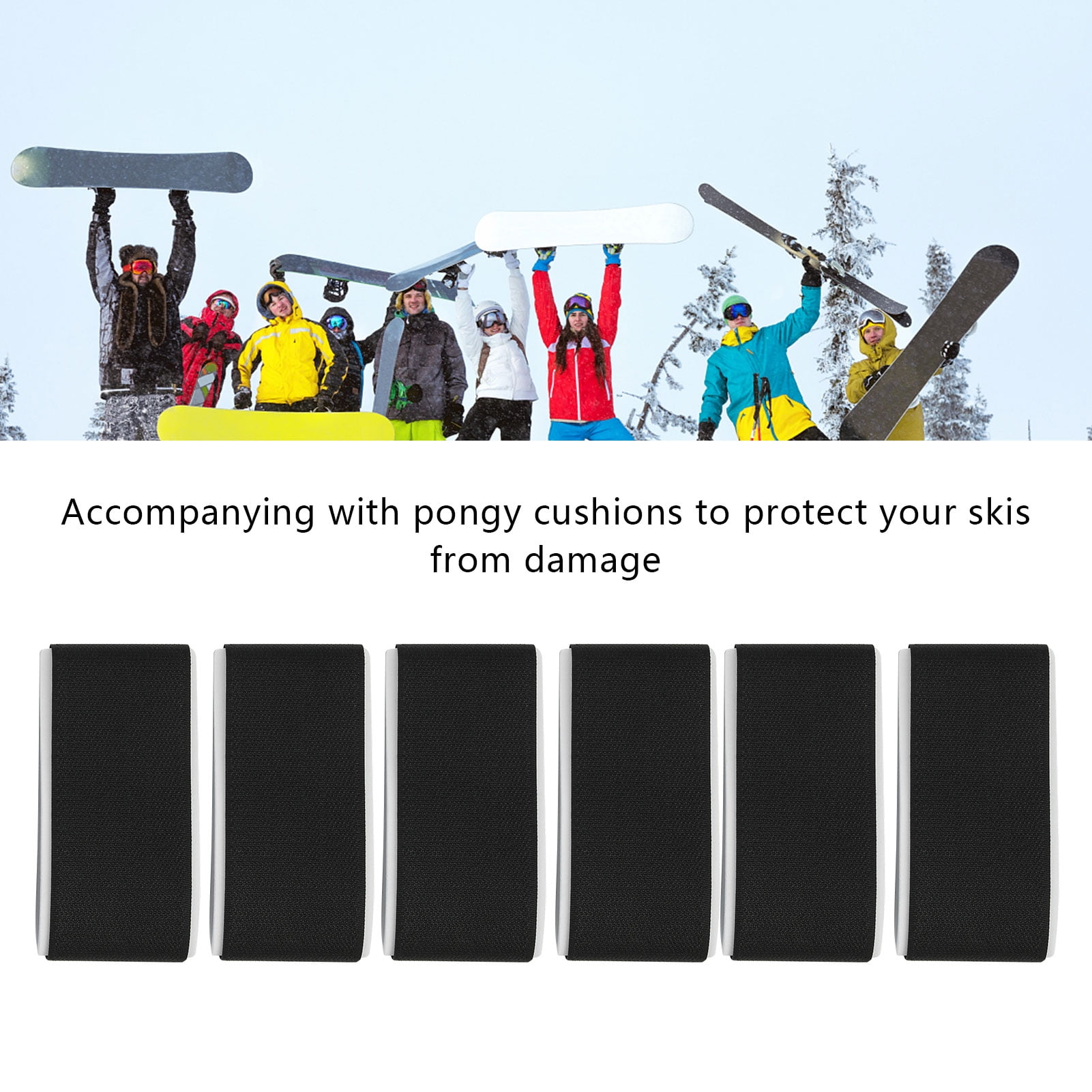 6Pcs Adjustable Ski Straps Fastener Tape Hook/Loop Ski Fixing Wraps Easy Carry 