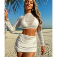 thumbnail image 2 of WREESH Women's Crochet 4-Piece Swimsuit Set Boho Hollow Out Bikini with Long Sleeve Crop Top & Wrap Skirt Cover-Up White, 2 of 7