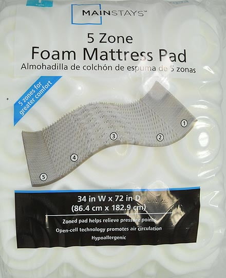 mainstays 5 zone foam mattress pad