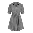 thumbnail image 5 of Ohufall Mini Dress for Women Striped Turndown Collar Dresses Short Sleeve Lace-up Fashion Casual Dress, 5 of 5
