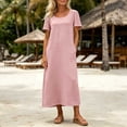 thumbnail image 2 of Bxsruta Womens Casual Maxi Dress Short Sleeve Scoop Neck Loose Flowy T-Shirt Dresses with Pockets, 2 of 7