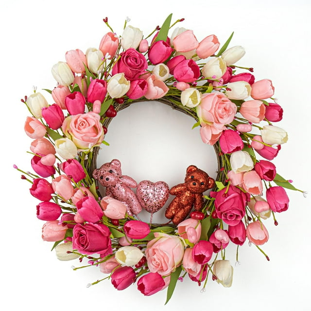 Corona de San Valentín J'FLORU de 56 cm, decoración romántica