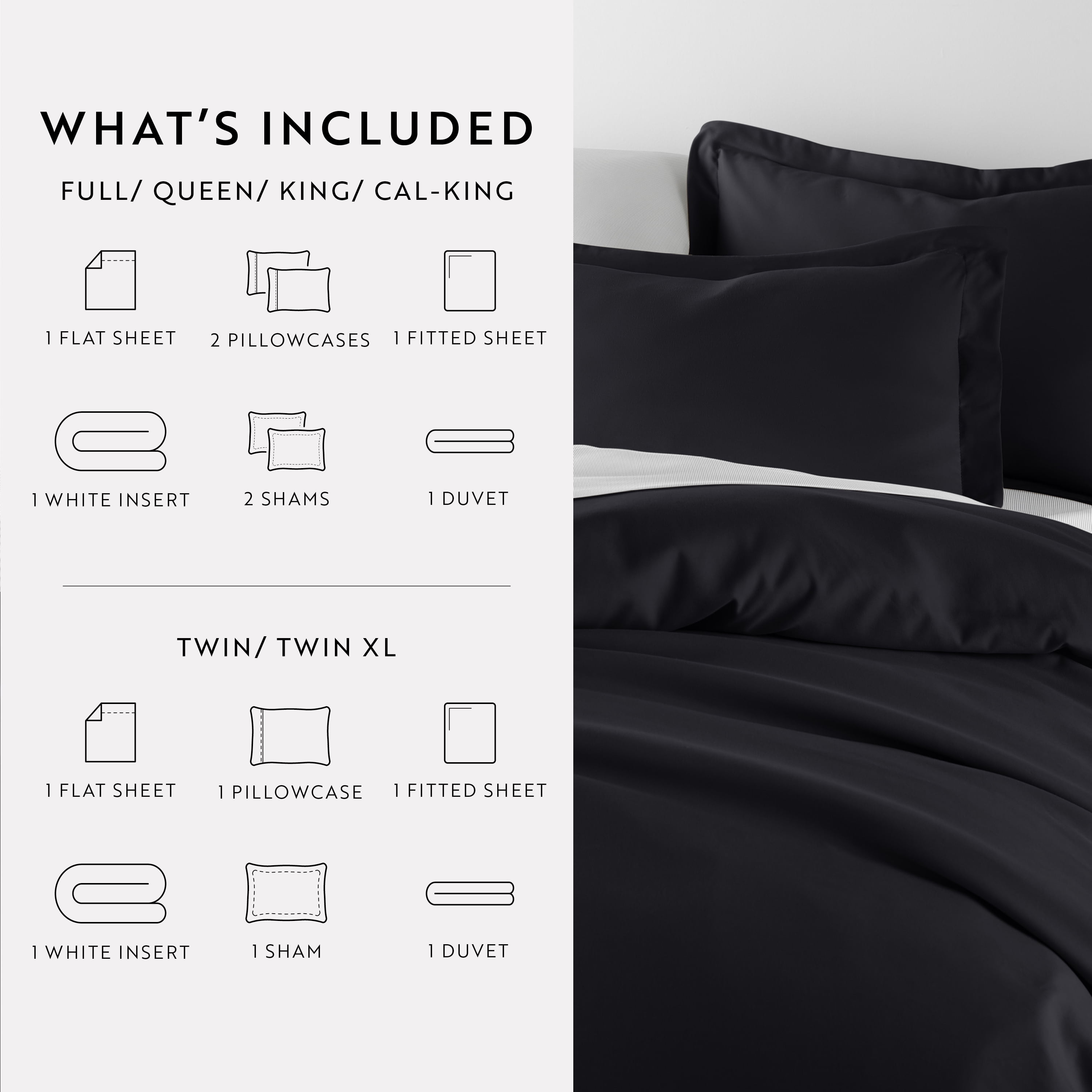 Noble Linens 8 Piece Solid Duvet Bundle in Black, Full