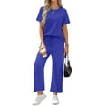 thumbnail image 5 of Fantaslook 2 Piece Sets for Women Casual Summer Travel Vacation Outfits Short Sleeve Tops Wide Leg Pants Lounge Sets, 5 of 9