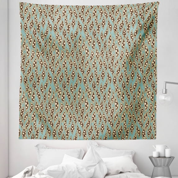 Brown Beige Tapestry, Ethnic Beauty of Symbolism Orderly Repeated Illustration Tribal Art, Fabric Wall Hanging Decor for Bedroom Living Room Dorm, 5 Sizes, Pale Teal and Camel, by Ambesonne
