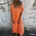 thumbnail image 1 of Meichang Robes d'Été en Lin pour Femmes à Col en V Plissées à Manches Courtes Robes Maxi Coupe Ample Fluides Swing Robes de Plage Unies Décontractées Longue Robe, 1 of 6