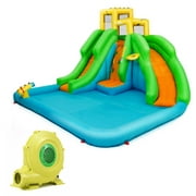 Inflatable Water Park Bounce House Two-Slide Bouncer w/Climbing Wall&480W Blower