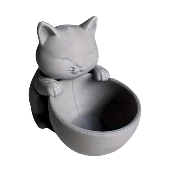HOARBOEG Cute Cat Hugging Bowl Planter with Drainage Hole, Gray Small Animal Shaped Flower Pot for Desk Shelf, Mini Ceramic Plant Container for Living Room Bedroom Office Decor