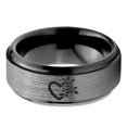 thumbnail image 2 of Tungsten Flower Heart Band Ring 8mm Men Women Comfort Fit Black Step Bevel Edge Brushed Gray Polished, 2 of 4