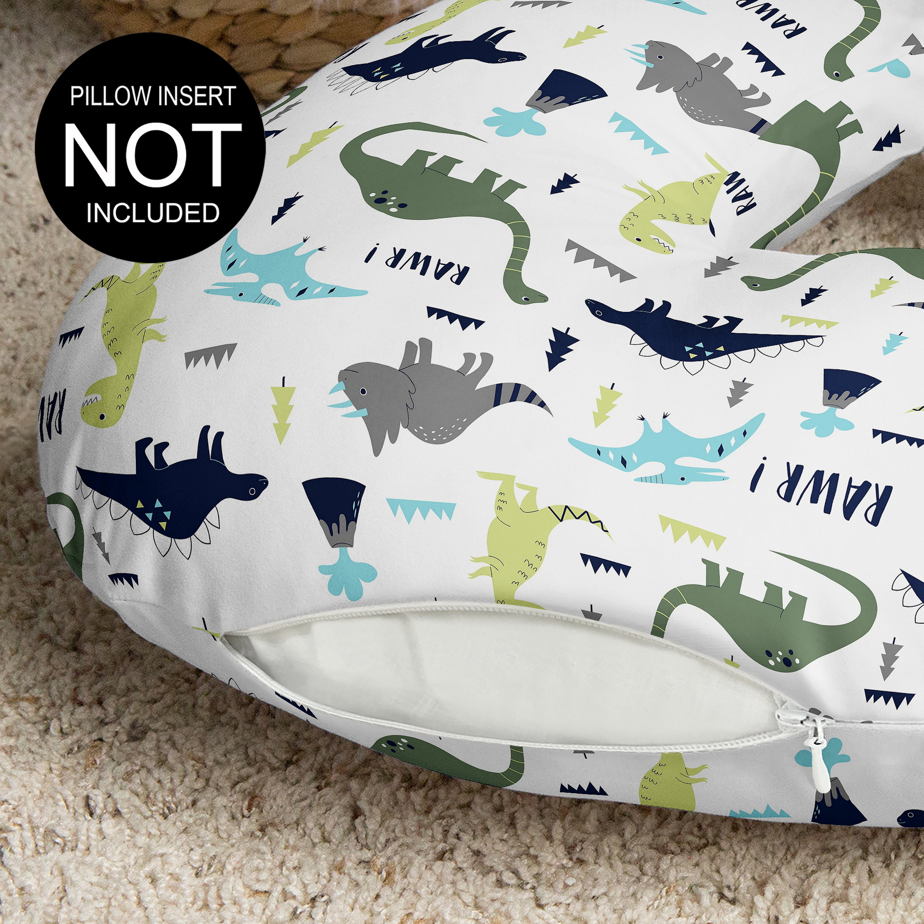 Sweet Jojo Designs Mod Dinosaur Blue Green and Grey Nursing Pillow Cover Case (Pillow Not Included) (Pillow NOT Included)
