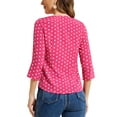 thumbnail image 3 of INSPIRE CHIC Women's Blouse V Neck 3/4 Sleeves Polka Dots Heart Print Button Front Top Hot Pink S, 3 of 6