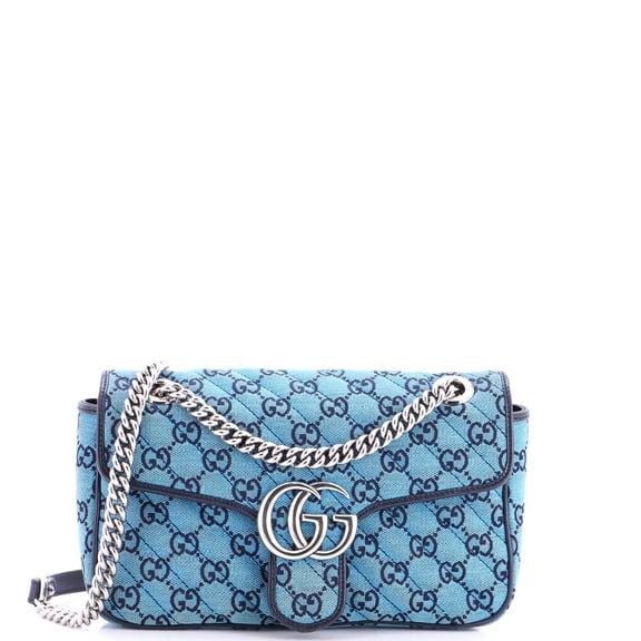 Pre-Owned GG Marmont Flap Bag Diagonal Quilted GG Canvas with Leather Small By Rebag