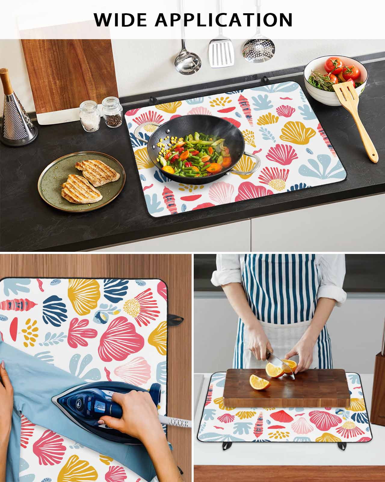 nqOlkjepod Large Induction Cooktop Protector Mat 24"x21", Colorful Coastal Shells Stove Top Covers for Electric Stove, Watercolor Summer Ocean Life Stove Burner Cover Mats, Glass Top Stove Cover