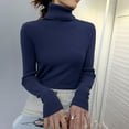 thumbnail image 3 of Clearance! Lisingtool sweater for women 2025 trendy Women Turtleneck Ribbed Knit Sweater Top Thumb Hole Long Sleeve Mock Neck Solid Slim Fit Casual Knitted Jumper Navy, 3 of 4