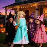 G*irls Halloween Princess Dress with Accessories, Blue Princess Dress with Wig Wand Crown Earrings and Star Earrings