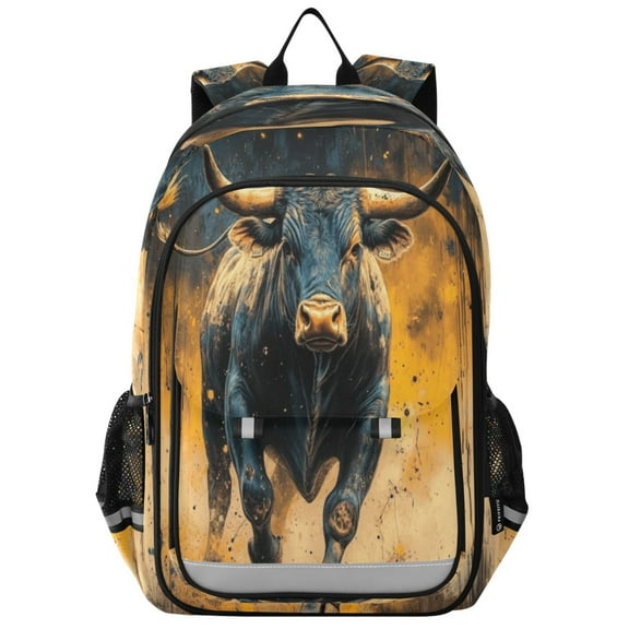 Flip-Top Backpack 17L Capacity Lightweight Bookpack Reflective Safety Strips & Adjustable Chest Strap A Bull Charging