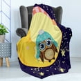 thumbnail image 4 of Saying Soft Flannel Fleece Throw Blanket, Nursery Themed Cartoon of Owl and Moon with Hats on Starry Night, Cozy Plush for Indoor and Outdoor Use, 60" x 80", Multicolor, by Ambesonne, 4 of 5