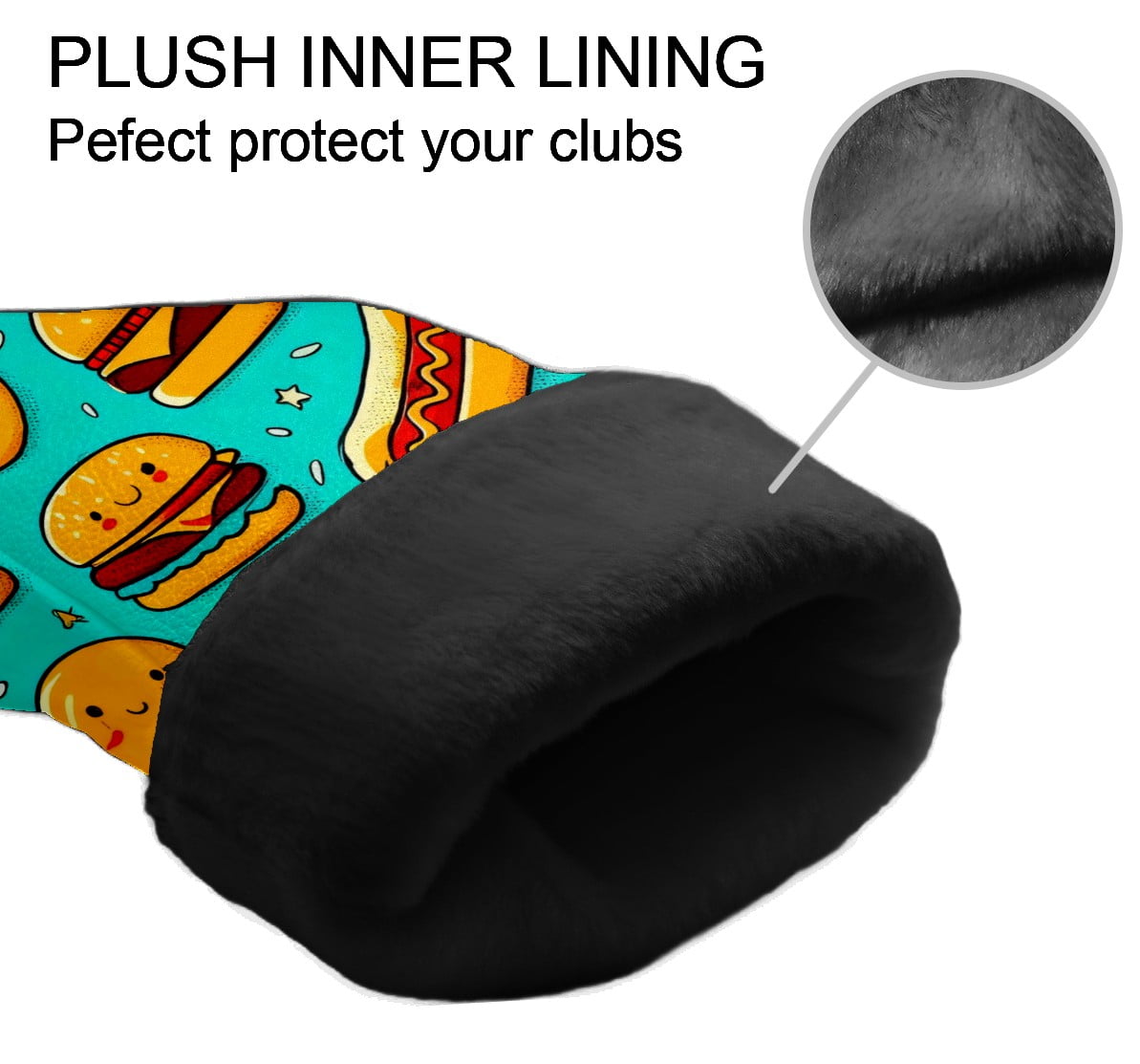 Golf Club Head Covers - Colorful Food Blue Design, Premium PU Leather Driver Hybrid Headcovers with Velvet Lining, Waterproof Golf Gifts for Men Women