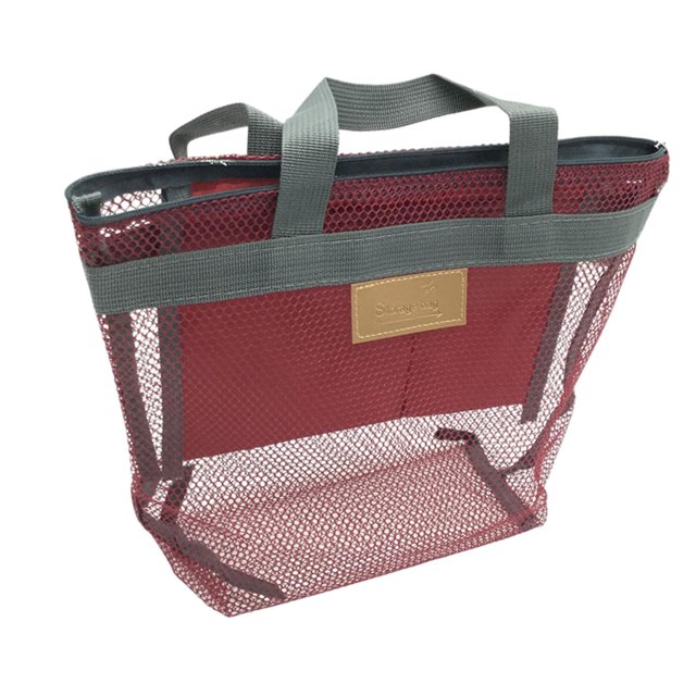 Bolsa de playa de malla, organizador de maquillaje, bolsa de aseo práctica portátil, bolsa de maquillaje de viaje para vacaciones, Picnics, senderismo borgoña