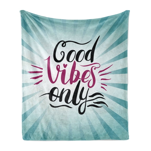 Chill Soft Flannel Fleece Throw Blanket, Retro Radial Composition Abstract Sunburst Hand Lettering Typography, Cozy Plush for Indoor and Outdoor Use, 50" x 60", Teal Black Magenta, by Ambesonne