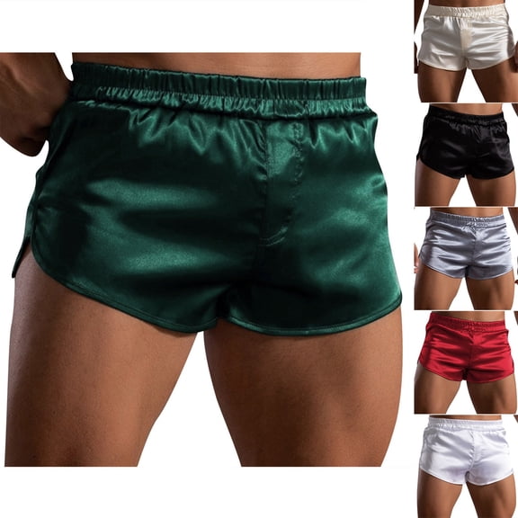FRSASU Mens Satin Shorts Silk Boxers Split Side Lounge Shorts 3 Inch Pajama Bottoms White