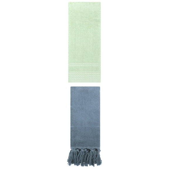Unique Bargains 2 Pack Striped Tassels Hand Towels for Bathroom 14" x 30" Blue/Green