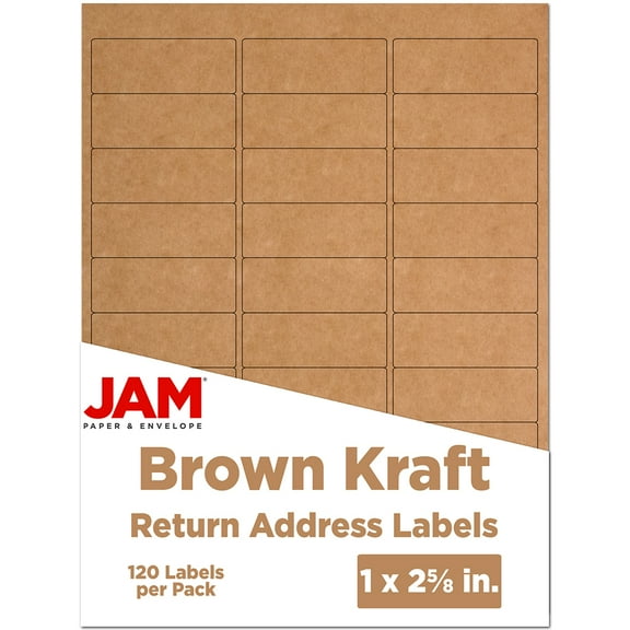 JAM Paper Return Address Labels, 1 x 2 5/8, Brown Kraft, 120 per Pack