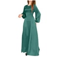 thumbnail image 2 of Antinious Wedding Guest Dress Long Sleeve Solid Color Square Neck Long Sleeve Drawstring Waist Puff Sleeve Banquet Long Dress,Fall Winter Savings!Birthday Dresses for Women,Women Party Dress,Green,L, 2 of 5