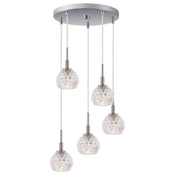 Woodbridge Lighting Elise 5-Light Glass Cluster Pendant in Satin Nickel/Mercury
