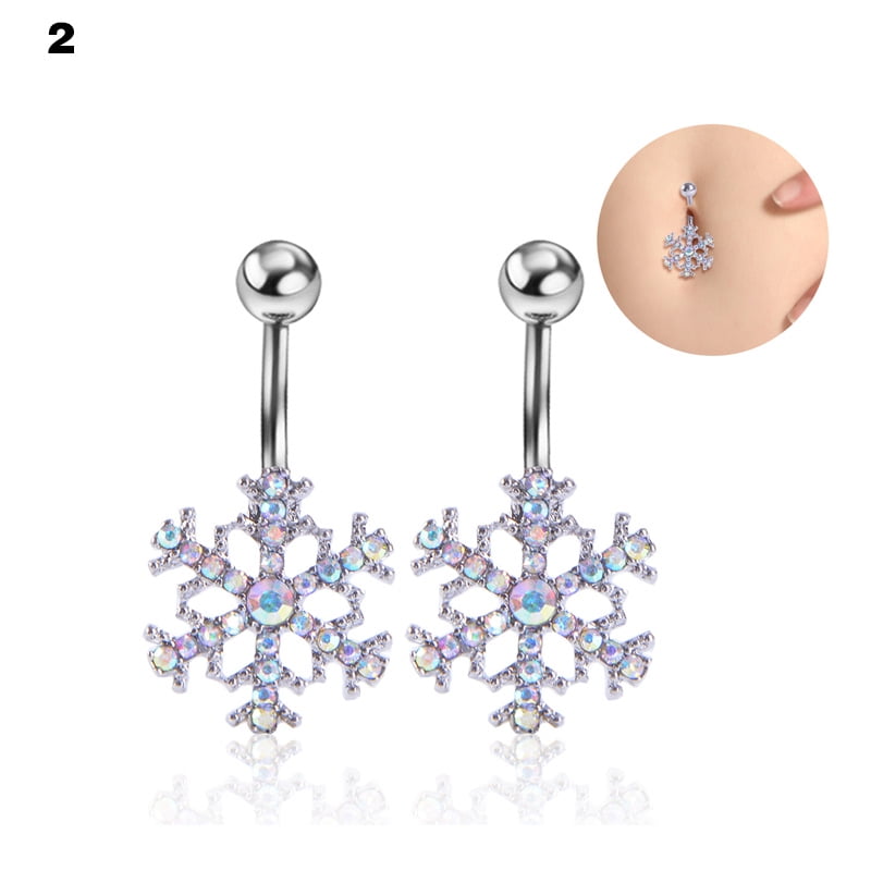 Winter Snow Lover Silver Ice Sparkle Snowflake Belly Button Ring Stainless Steel