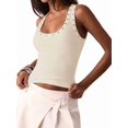 thumbnail image 2 of Women'S Studded Ribbed Knit Tank Top Square Neck Sleeveless Fitted Y2K Going Out Crop Tops Color L, 2 of 9