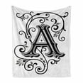 thumbnail image 1 of Letter a Soft Flannel Fleece Throw Blanket, Ornamental Pattern Uppercase First Letter of the Alphabet Abstract Design, Cozy Plush for Indoor and Outdoor Use, 60" x 80", White Black Grey, by Ambesonne, 1 of 6