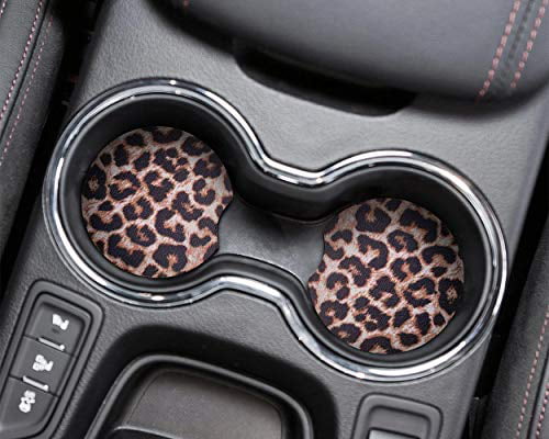 Sanpanie 2.75 inches Leopard Car Coasters for Drinks Neoprene Cup Coaster Rubber Car Cup Pad Mat Car Accessories fit for Car Truck SUV Living Room Kitchen Office 4PCS