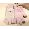 thumbnail image 2 of Plush Touch-Screen Knitted Gloves, Cute Gloves, Warm In Winter And Thickened With Velvet, Embroidered Knitting Yarn, Outdoor Riding，Smiley White, 2 of 6