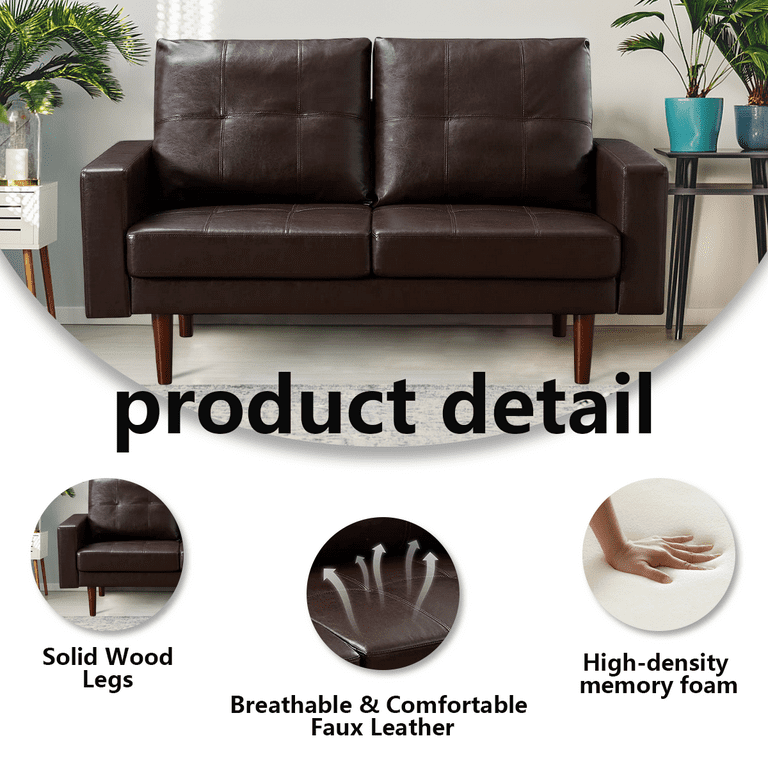 Kowilk Pu Leather loveseat Modern Couch For Living Room With High Density Foam Cushion Accent Love Seat Sofa With Spacious Seat Comfy Futon Couch