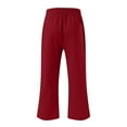 thumbnail image 5 of Stamzod 2PC Cotton and Linen Capris for Seniors Summer Solid Color Elastic Waist Drawstring Capris Casual Loose Straight Capri Pants for Women with Pocket Wine F XXL, 5 of 5