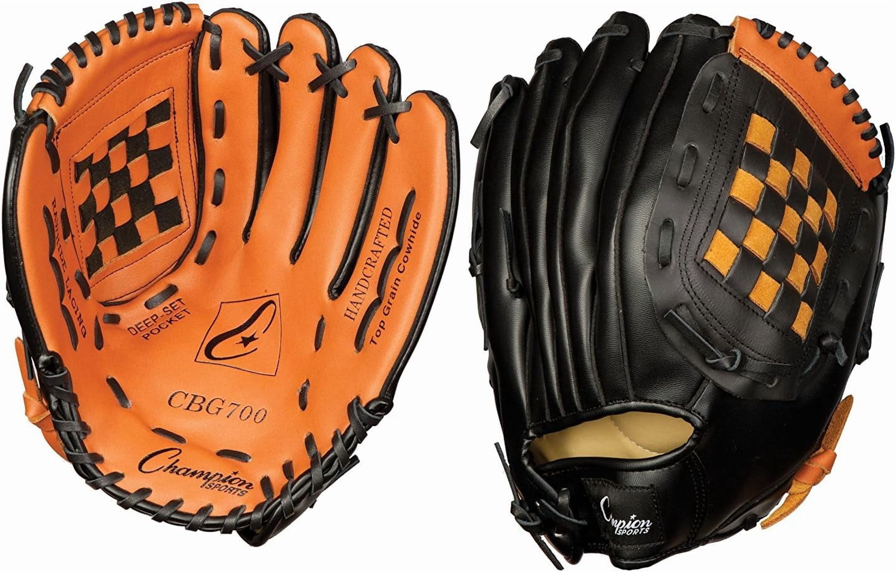 Champion Sports 10.5'' Fielder's Glove - Synthetic Leather Front and Back for Comfort Grip | Closed Basket Web and Conventional Back Design | Deep Set Pocket | Age: Elementary | Left-Handed Glove