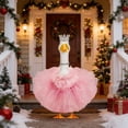 thumbnail image 5 of Weloille 23in Pink Outdoor Porch Goose Decor Set, Waterproof Polyester Costume with Removable Crown, Necklace, Dress, Scarf for Garden Patio, 5 of 7