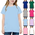 thumbnail image 1 of MKOSPLRT Summer Tops for Girl with Pocket Raglan Short Sleeve Crew Neck Shirts Basic Solid Blouson Loose Fit T Shirts 5-15 Years, 1 of 7