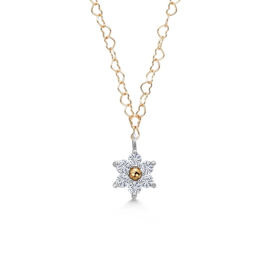 Gem Stone King 10K Yellow Gold and 925 Silver Moissanite Pendant Necklace for Women with Flower Charm (0.23 cttw, with 18 inch Heart Shape Solid Gold Chain)