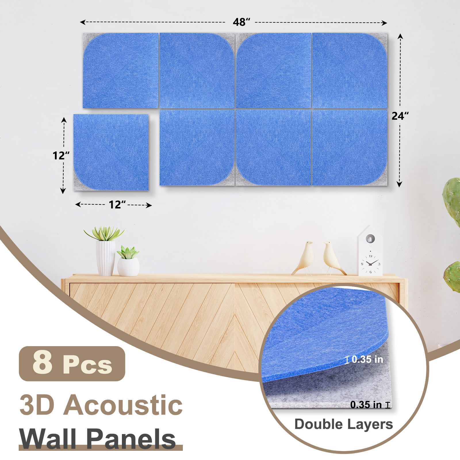 DOLLAR BOSS 8 Pcs Felt Cork Board Tiles, Felt Pin Board Notice Boards, Self Adhesive DIY Bulletin Board Blue Leaf Design Decoration Pin Board for Office Home Wall Decor Stickers Memos Photos Display