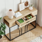 Rattan Console Table, Sofa Tables Narrow Entryway Table with Drawer and Storage, 40 Behind Couch Table Hallway Table Wood Boho Desk Home Furniture for Living Room, Foyer, Bedroom