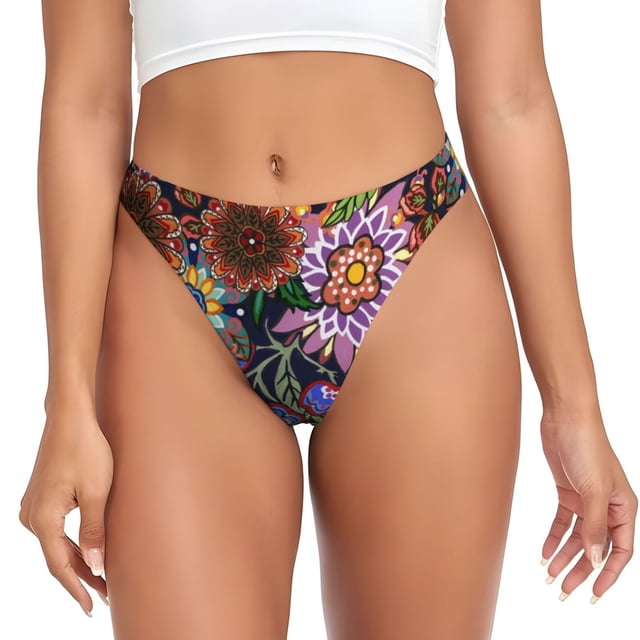 Fotbe Vintage Floral Tanga Sin Costuras para Mujer con Estampado – Panties Invisibles, Transpirables y Cómodos para Uso Diario-XX-Large