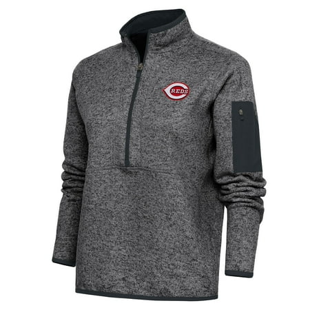 Women s Antigua Heather Charcoal Cincinnati Reds Logo Fortune Quarter-Zip Pullover Jacket