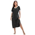 thumbnail image 3 of PinkBeautiM Womens Nightgown Long Loungewear V Neck Lounge Dress Short Sleeve Sleepshirt Full Length Soft Sleepwear with Pockets, 3 of 6