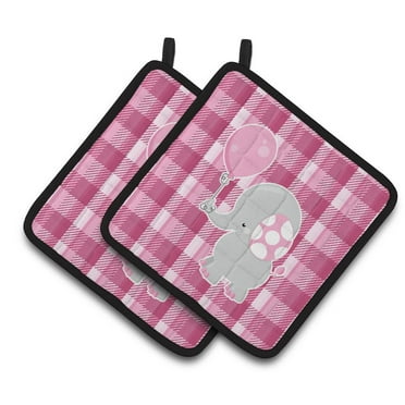 Caroline's Treasures Elephant with Pink Balloon Pair of Pot Holders