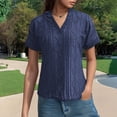 thumbnail image 4 of Womens Tops Trendy Loose Fit Short Sleeve V Neck Jacquard Kni Womens Summer Tops,Navy,L, 4 of 7