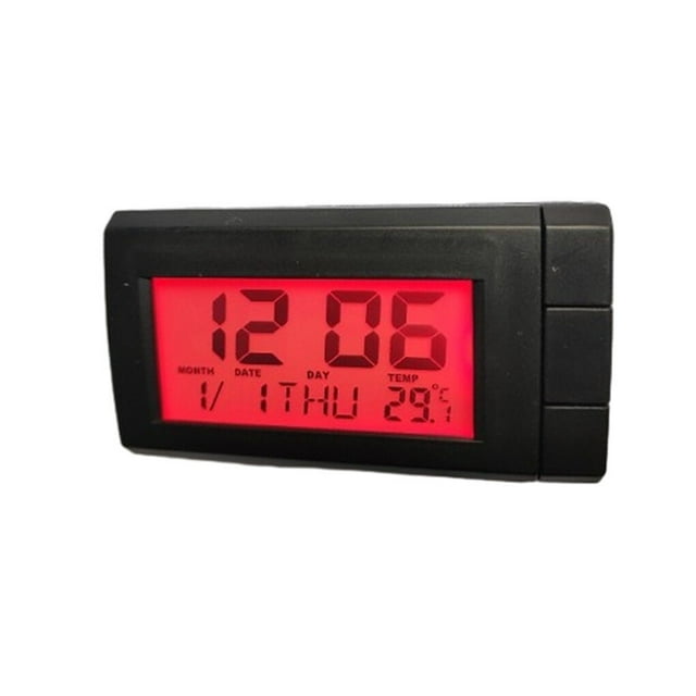 ABS Car Digital Clock Replacement Rectangular Battery Powered Self-adhesive Cars Lightweight Home Automotive Vehicle Clocks Alarms Orange