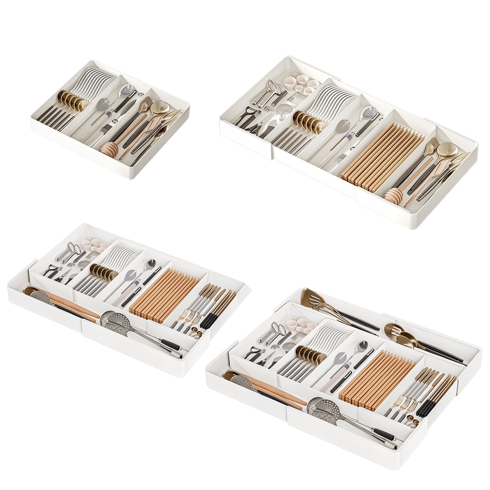 Expandable Drawer Organizers for Kitchen Utensils Adjustable Tray with Multiple Compartments for Spoons Forks and Cutter