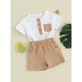 thumbnail image 3 of Suealasg Toddler Boy Outfit Baby Boy Clothes Short Sleeve Round Neck Pocket Button T-Shirt with Shorts 2Pcs Newborn Summer Clothing, 3 of 9
